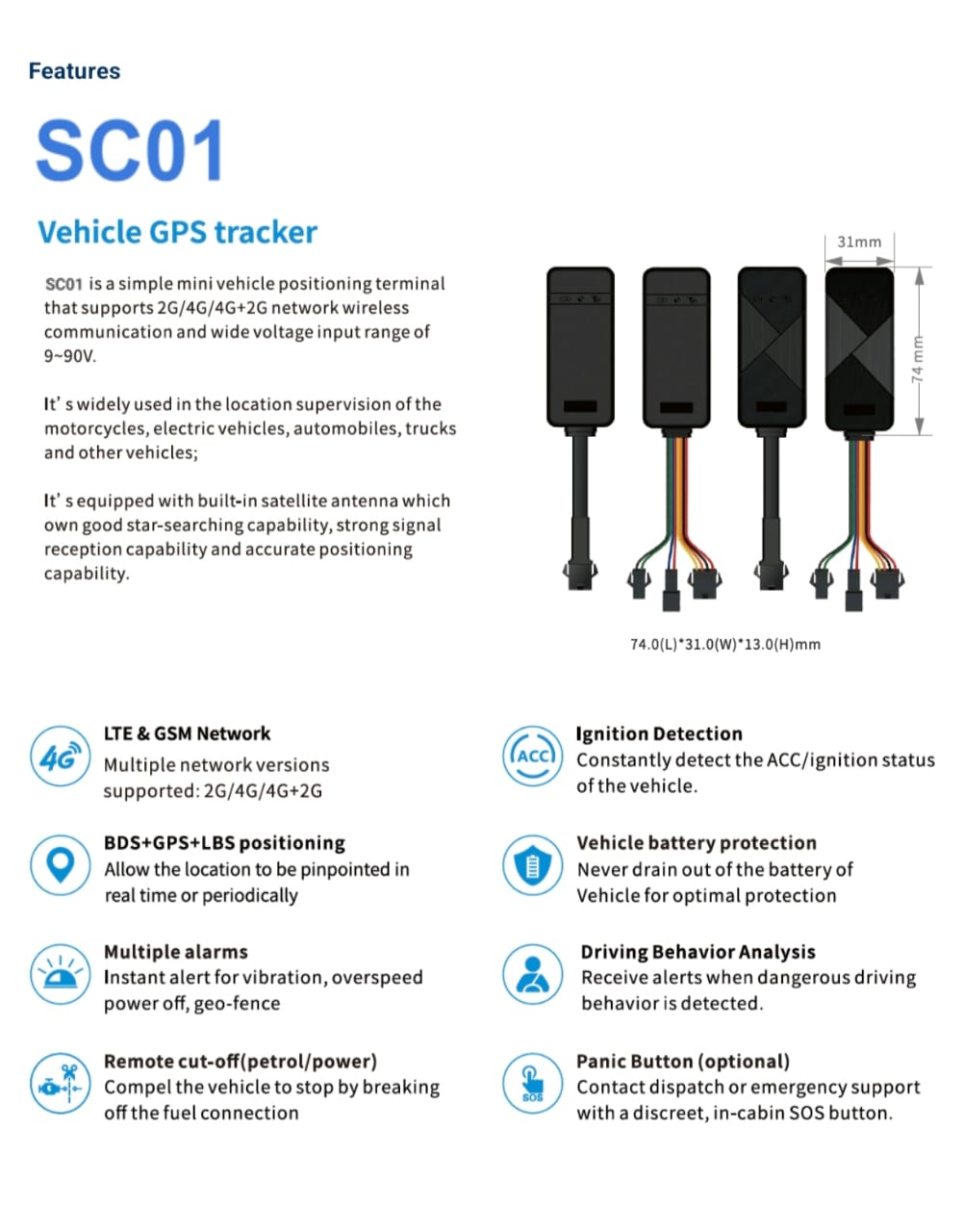 SC01 Vehicle Tracker technical specification