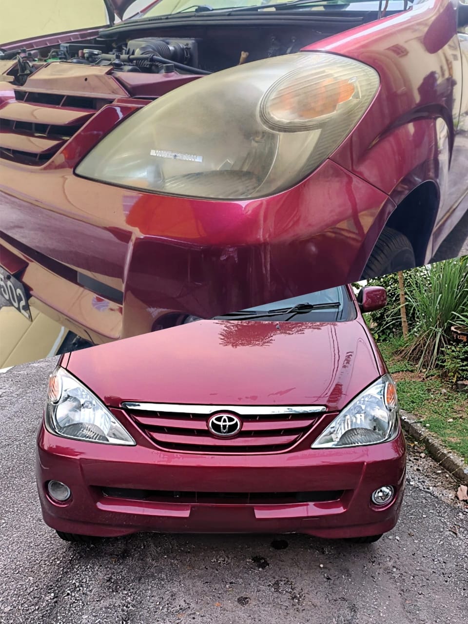 Headlight polishing before and after treatment